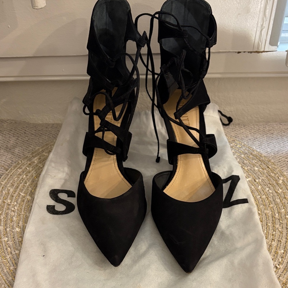 Schutz Black Women's Lace-Up Heels